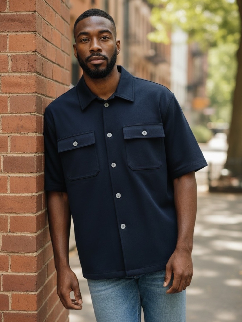 NWOT BOSS NAVY SHORT SLEEVE SHACKET QUIET LUXURY ITALIAN FABRIC RELAXED FIT XL